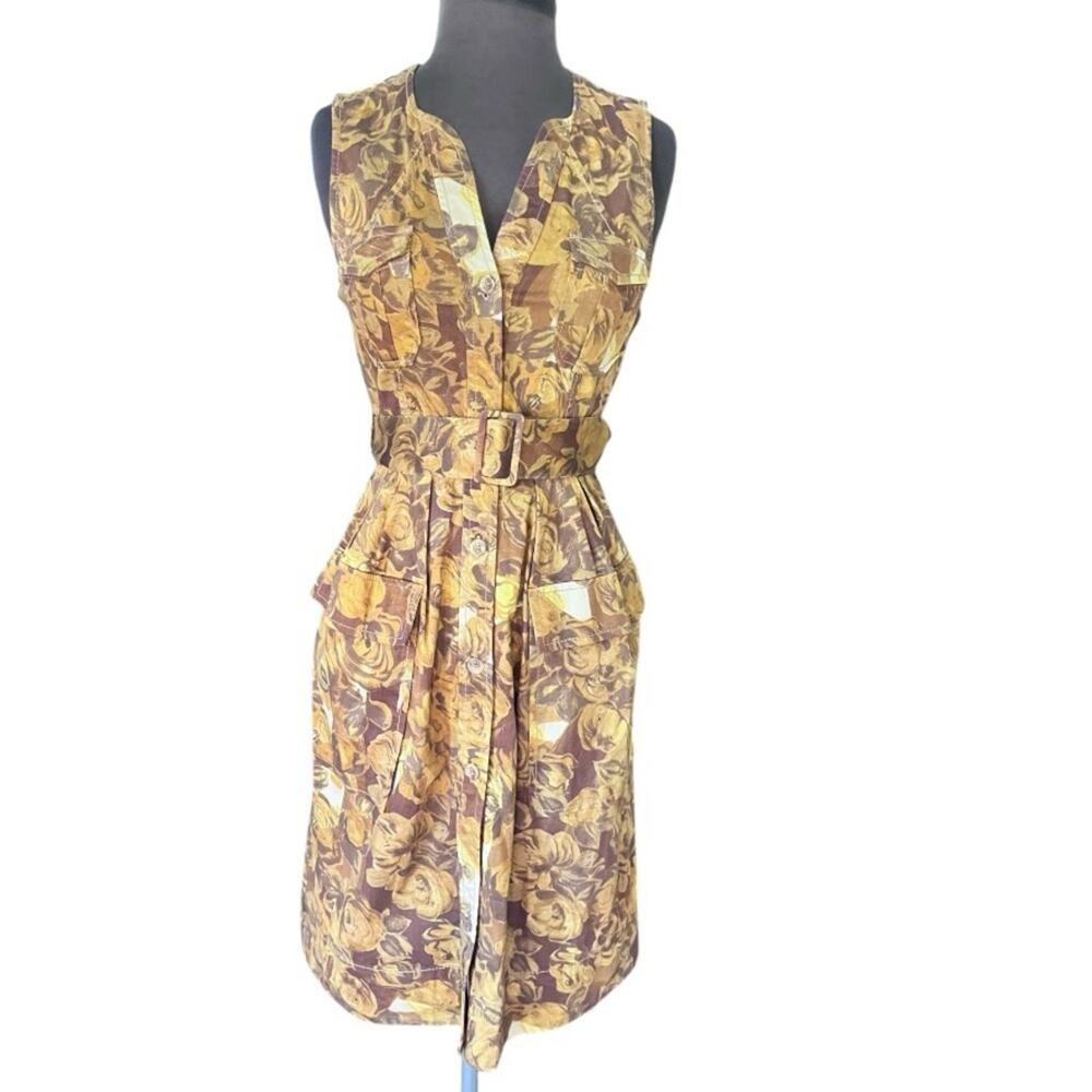 Y2K Anthro Moulinette Soeurs Brassica Safari Belted Dress 0 Forest Fairy Utility - Picture 2 of 9